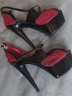 Lapdance Heels Sz 8 Black Red Peekaboo Toe 6" Heel 2" Platform Dance Pole